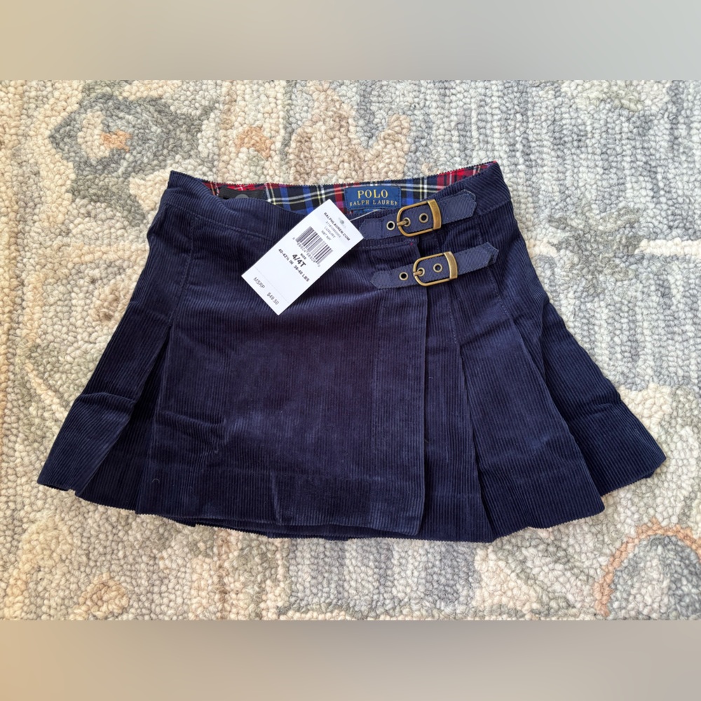 NWT Polo Ralph Lauren Blue Corduroy Skirt with Plaid Accents